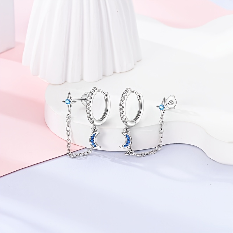 925 Silver Star Moon Double Layer Earrings 4g